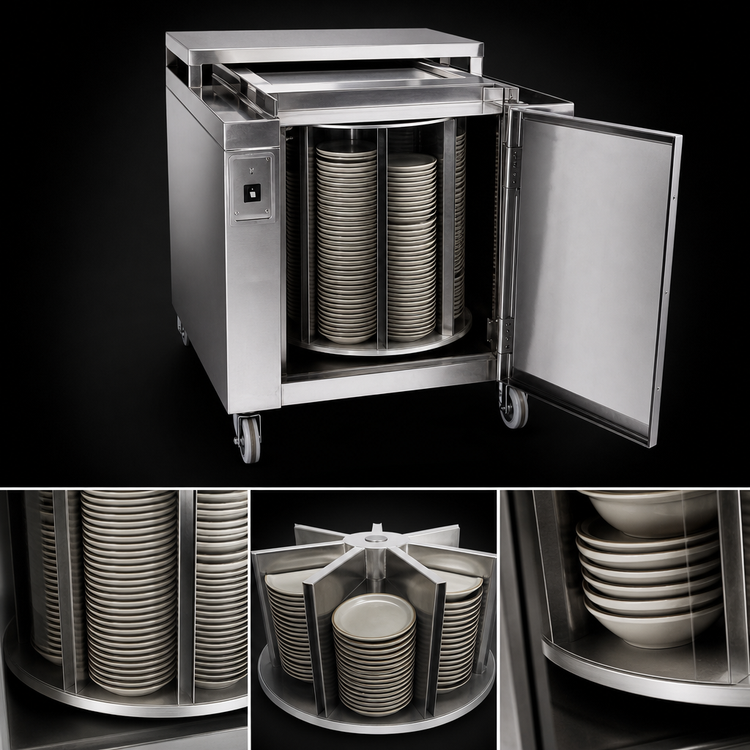 Product image #4 for Heated Insulated Rotary Dish Storage Cart, 160-Plate Capacity