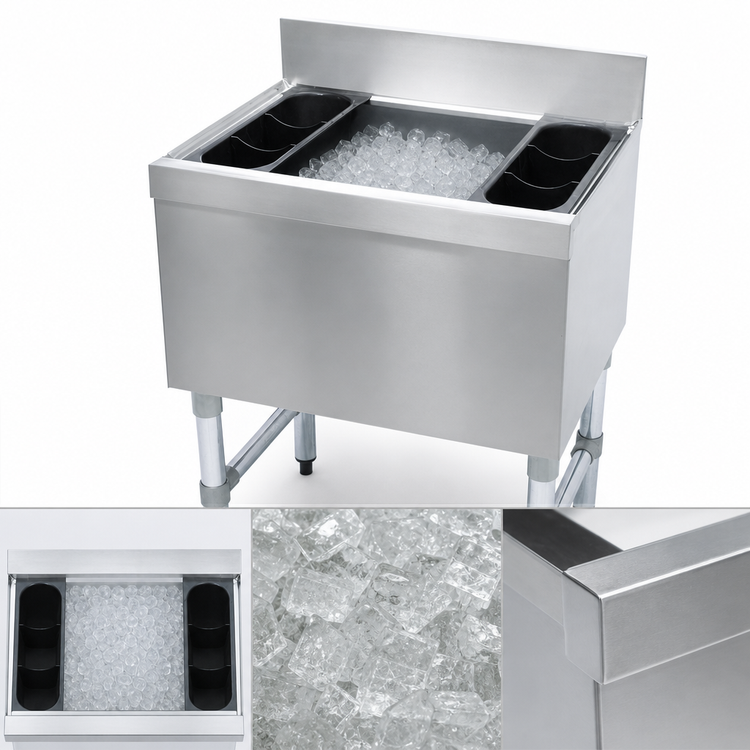 Product image #4 for Advance Tabco Underbar Basics 42-Inch Stainless Steel Cocktail Unit with 12-Inch Deep Ice Bin and 10-Circuit Cold Plate
