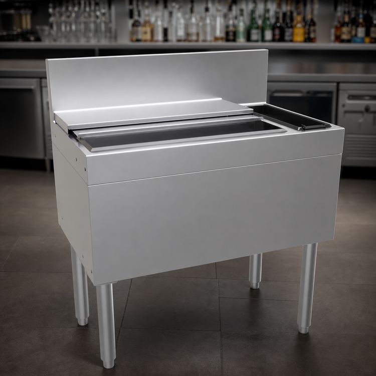 Product image #4 for Glastender 30-Inch Underbar Combo Ice Bin/Cocktail Unit with Right-Side 3-Bottle Storage