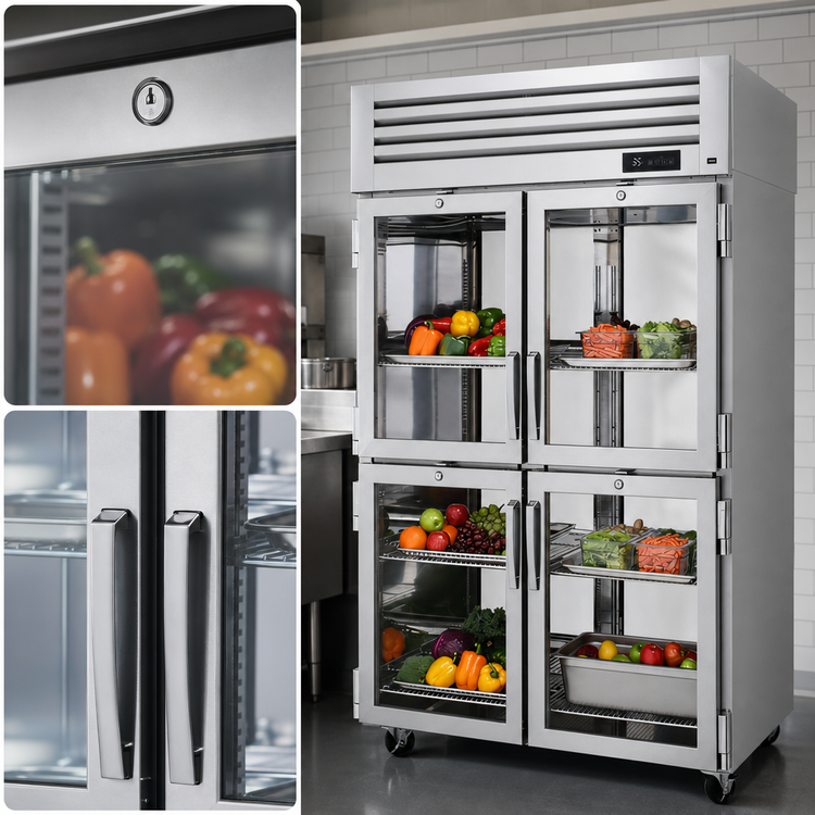Product image #4 for Turbo Air PRO Series Two-Section Pass-Thru Reach-In Refrigerator with 4 Front and 4 Rear Glass Half Doors, 50.23 Cu. Ft.