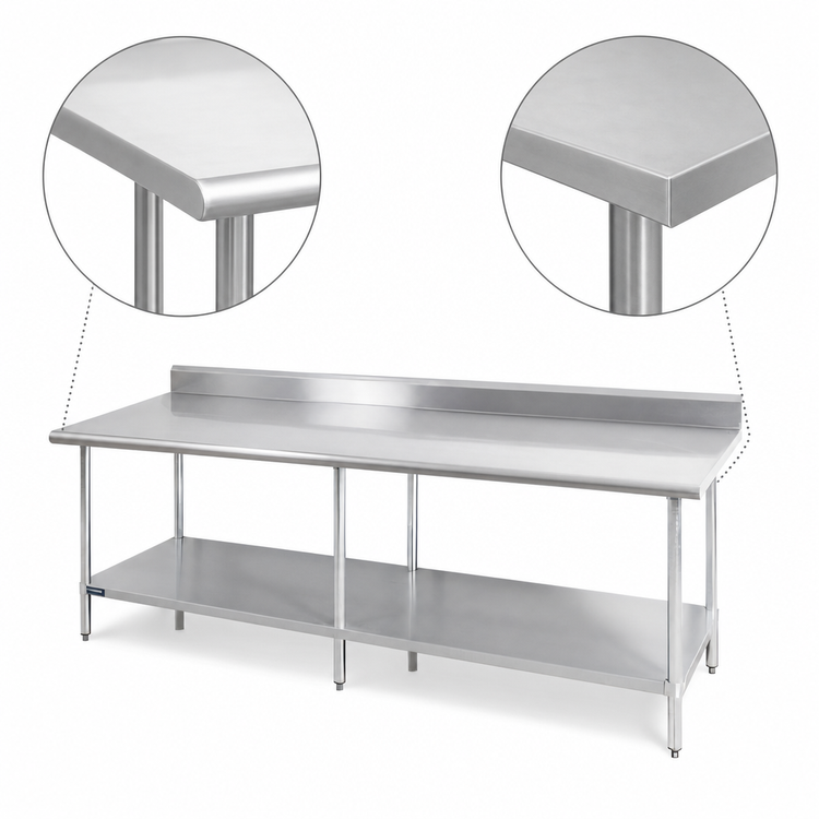 Product image #4 for 84-Inch x 24-Inch 18/400 Stainless Steel Work Table with 5-Inch Backsplash and Adjustable Undershelf