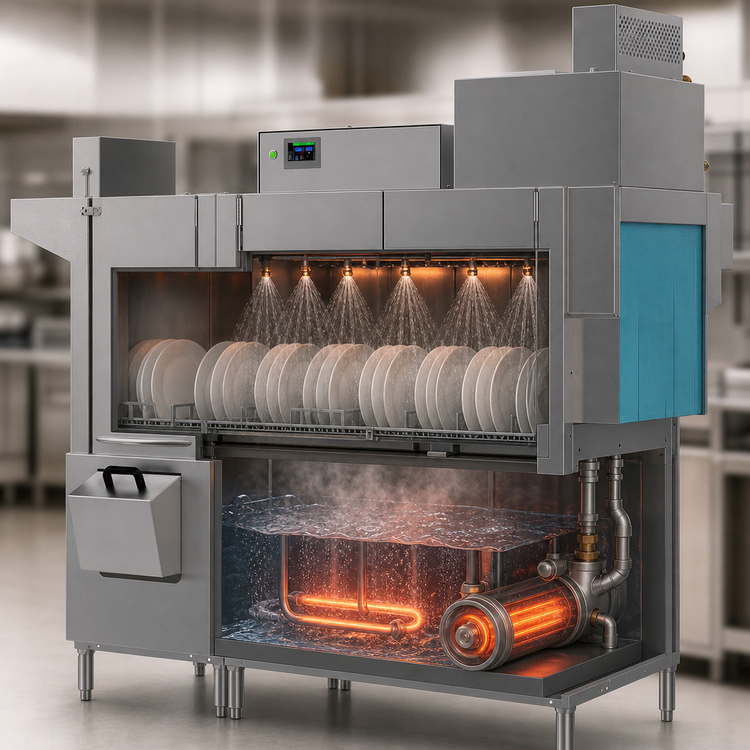 Product image #3 for Champion Pro Series 66-Inch High Temp Conveyor Dishwasher with 44-Inch Single Tank and 22-Inch Prewash
