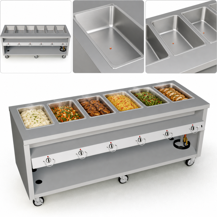 Product image #4 for Thurmaduke TEHF-88SS 88-Inch Mobile Electric Hot Food Unit with 6 Sealed Wells
