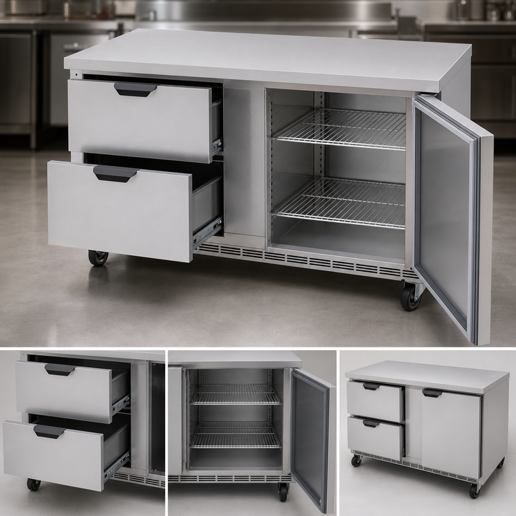 Product image #4 for Beverage-Air 60-Inch Two-Section Worktop Freezer with 2 Drawers and 1 Solid Door, 14.39 Cu. Ft.