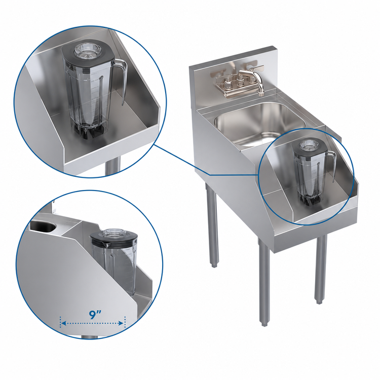Product image #4 for Krowne Royal Series 14-Inch x 24-Inch Underbar Blender Station with Dump Sink and Recessed Blender Shelf
