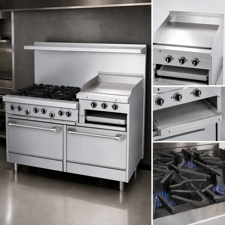 Product image #4 for Garland U.S. Range U Series 60-Inch Gas Restaurant Range with 6 Open Burners, 24-Inch Raised Griddle/Broiler, Standard Oven, and Storage Base