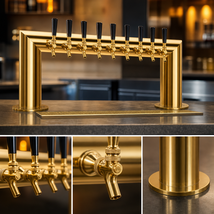 Product image #4 for 35-Inch Wide Pass-Thru Countertop Air-Cooled 8-Faucet Draft Beer Tower, PVD Brass Finish
