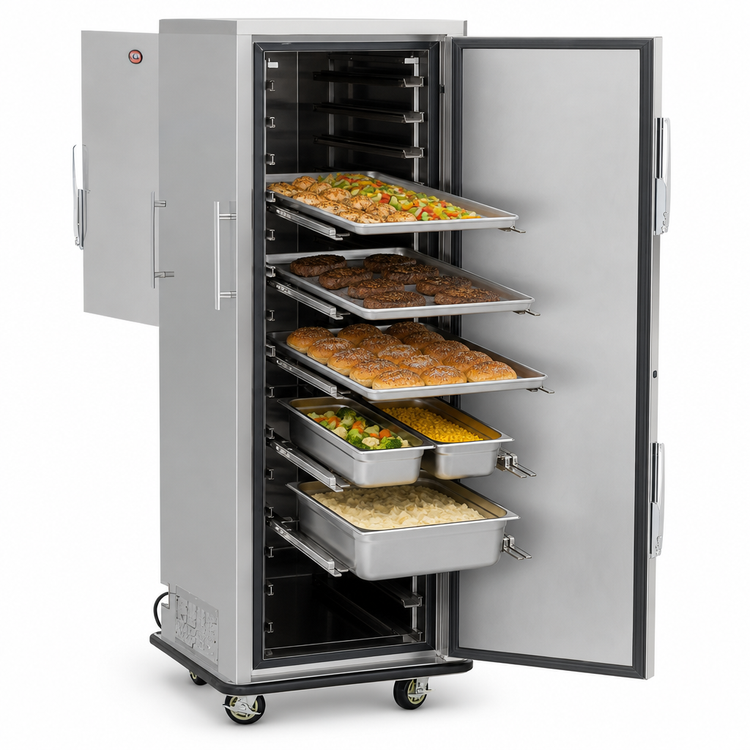 Product image #4 for FWE UHS-12P Mobile Pass-Thru Humidified Heated Holding Transport Cabinet with 12 Universal Tray Slides