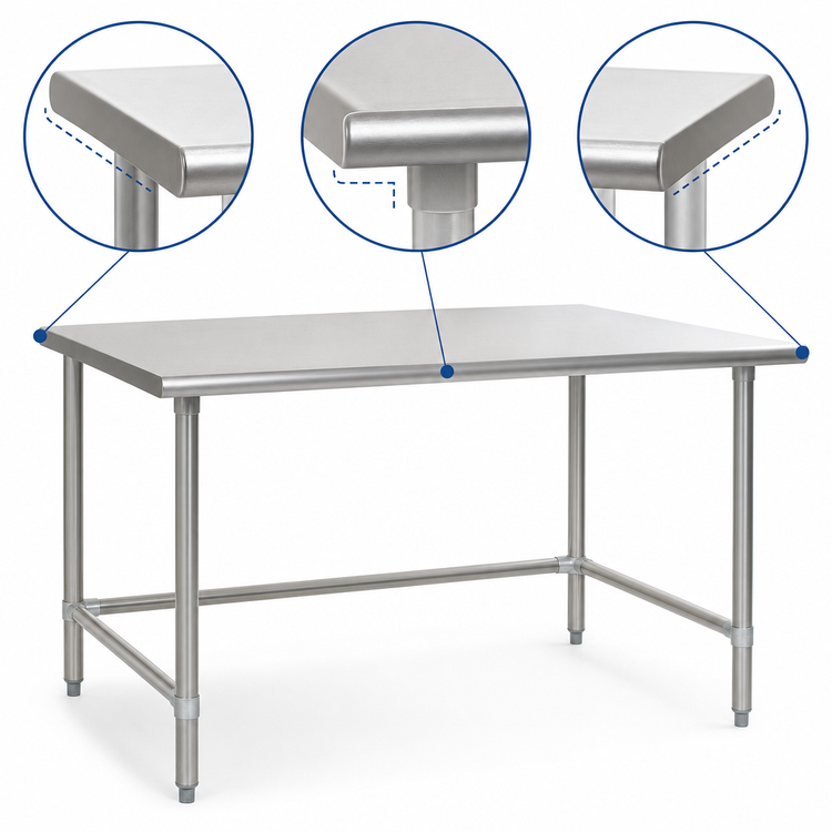 Product image #4 for Eagle Budget Series 108-Inch x 30-Inch Flat Top Stainless Steel Work Table with Open Front Tubular Base