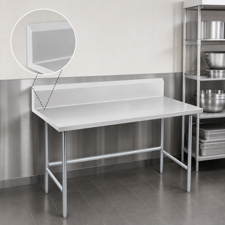 Product image #4 for Advance Tabco 108-Inch x 30-Inch Stainless Steel Work Table with 10-Inch Backsplash and Galvanized Open Base