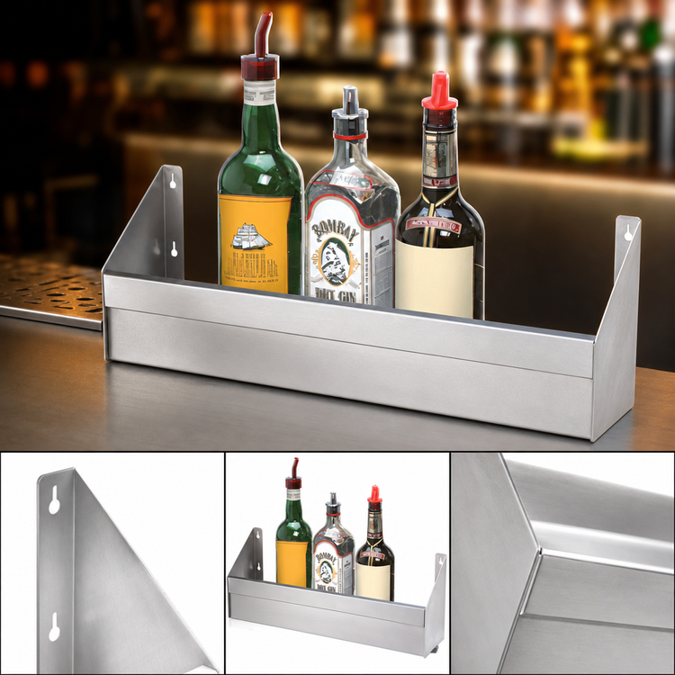 Product image #4 for Advance Tabco Underbar Basics Single Tier Stainless Steel Speed Rail, 12 Inch, 3-Bottle Capacity