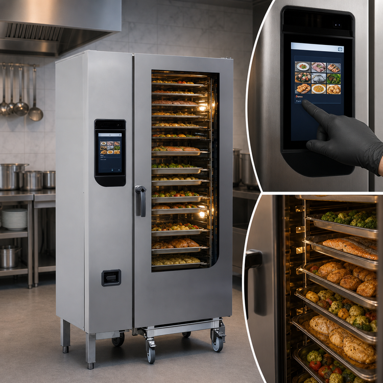 Product image #4 for Henny Penny FlexFusion Platinum Floor Model Natural Gas Combi-Steamer Oven with Trolley, Barcode Option, and 20-Pan Capacity