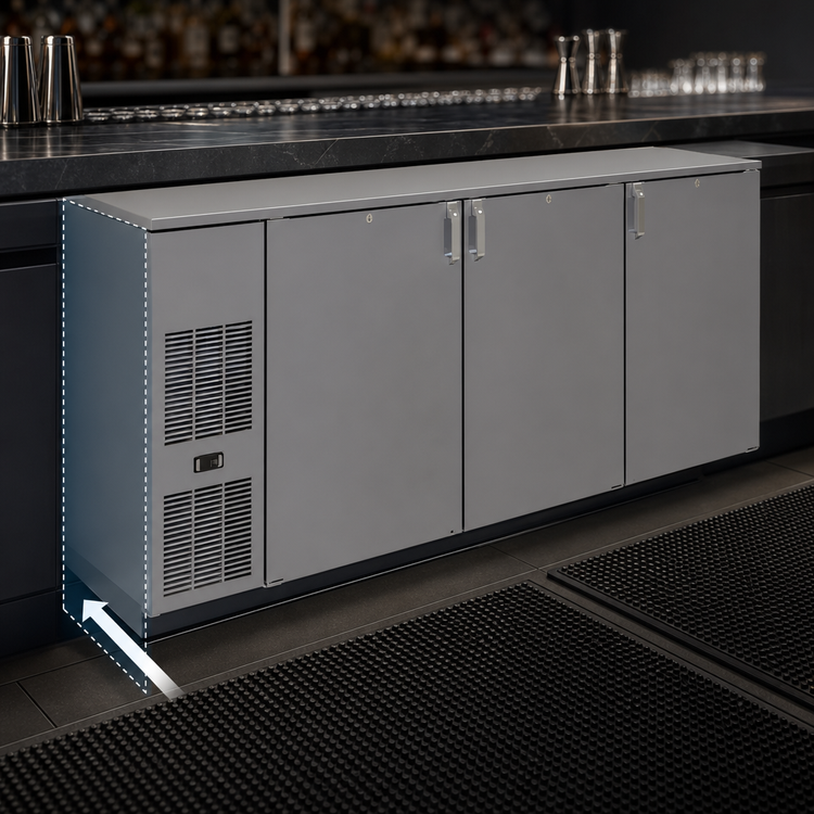 Product image #4 for Glastender CS1FB84 Shallow-Depth Front-Serviced One-Zone Back Bar Cooler, 84-Inch, Three-Section, Self-Contained