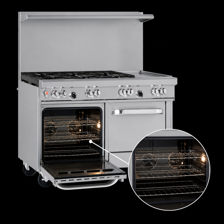 Product image #4 for Southbend Ultimate 48-Inch Gas Restaurant Range with 4 Non-Clog Burners, 24-Inch Griddle, Convection Oven, and Cabinet Base