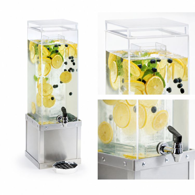 Product image #4 for Urban 3 Gallon Square Acrylic Beverage Dispenser with Infusion Chamber and Stainless Steel Base