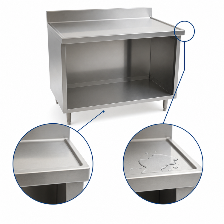 Product image #4 for Spec-Master Marine Series 72-Inch x 24-Inch Open Front Stainless Steel Work Table Cabinet with Flat Top and Marine Edge