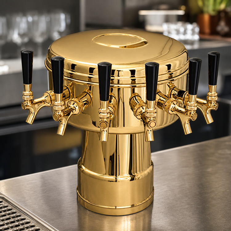 Product image #4 for Glastender 6-Faucet Mushroom Draft Dispensing Tower, Air-Cooled, Polished Brass, Countertop