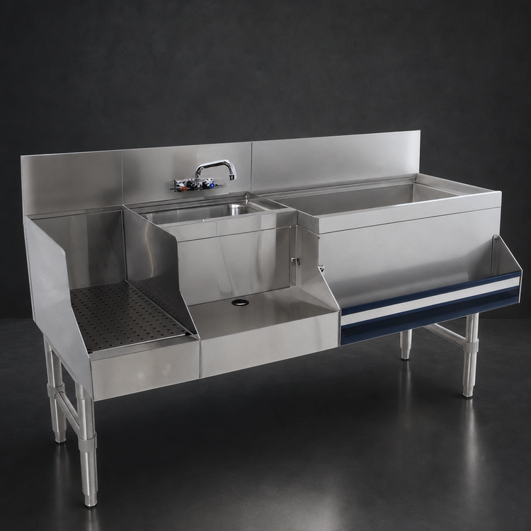 Product image #4 for Advance Tabco Prestige Supreme 48-Inch Stainless Steel Uni-Serv Speed Bar with Right Ice Bin, Dump Sink and Blender Recess