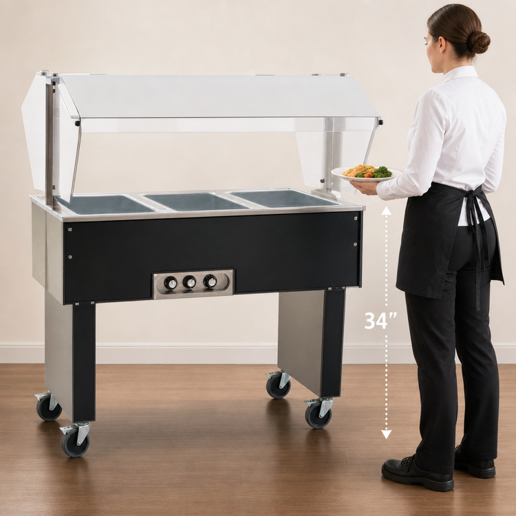 Product image #4 for Eagle Group Service Mate Deluxe Portable Buffet Hot Food Table, 3-Well, 48-Inch, 208V, 3-Phase, Open Base