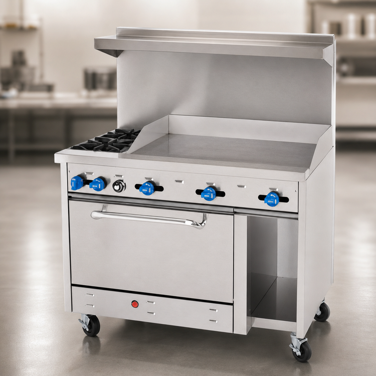 Product image #4 for Comstock-Castle 48-Inch Commercial Gas Range with 2 Star Burners, 36-Inch Griddle, Extra-Wide Oven, and Storage Cabinet