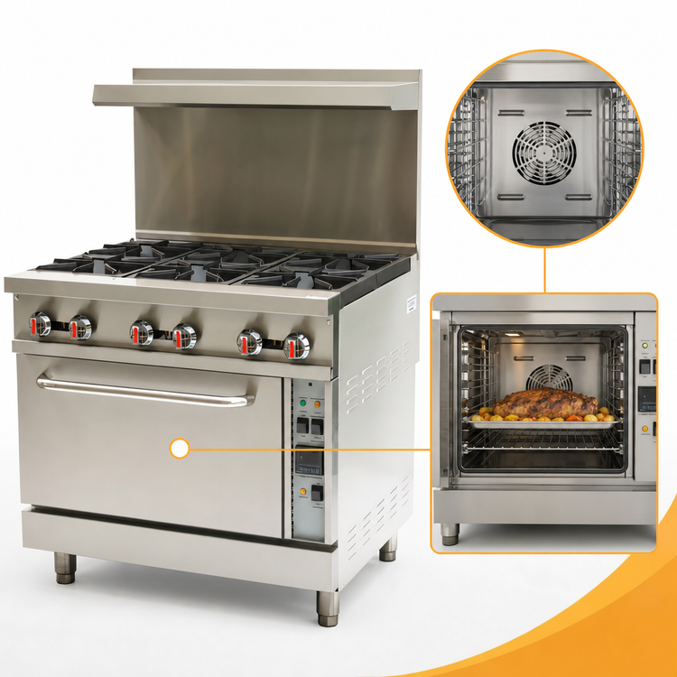 Product image #4 for Omcan 36-Inch Commercial Natural Gas Range with 6 Open Burners and 1 Convection Oven