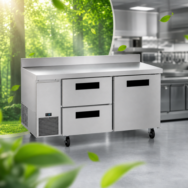 Product image #4 for Hoshizaki Steelheart 67-Inch Two-Section Reach-In Worktop Refrigerator with 1 Solid Door and 2 Drawers, Stainless Steel