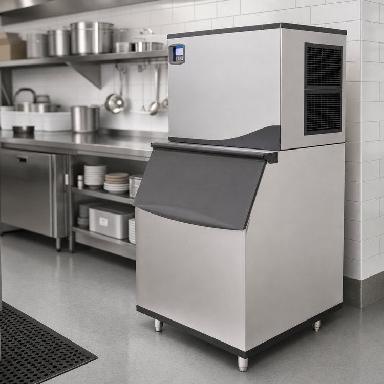 Product image #4 for Maxx Ice 580 lb Stainless Steel Ice Storage Bin with Sloped Front and Top-Hinged Access Door