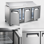 Thumbnail image #4 for Hurakan by Equip.me 70-Inch 3-Section Refrigerated Sandwich Prep Table, Self-Contained, Stainless Steel