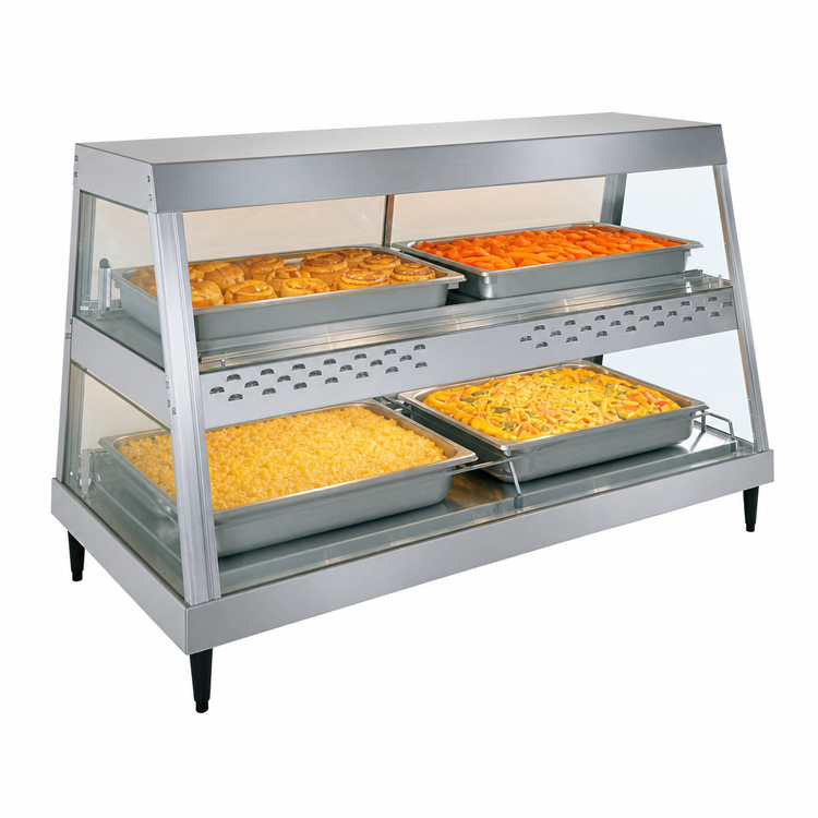 Product image #4 for Hatco Glo-Ray GRHD-4PD Countertop See-Thru Full-Service Heated Display Case, 4-Pan Dual Shelf