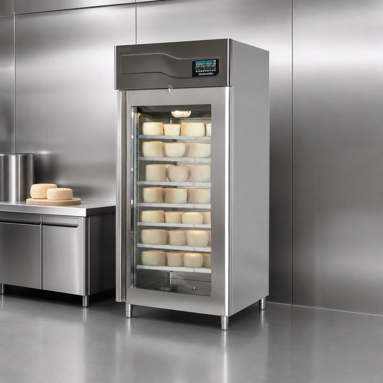 Product image #4 for Omcan Affinacheese® Single-Section Reach-In Cheese Drying Cabinet, 330 lb Capacity, Self-Contained Top-Mounted Refrigeration, Glass Display Door