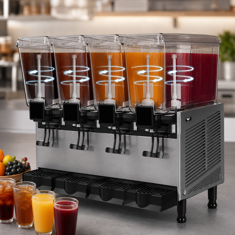 Product image #4 for Vollrath Pre-Mix Countertop Refrigerated Beverage Dispenser with 4 x 3.2-Gallon Bowls, Stirring Paddle, Stainless Steel, 115V