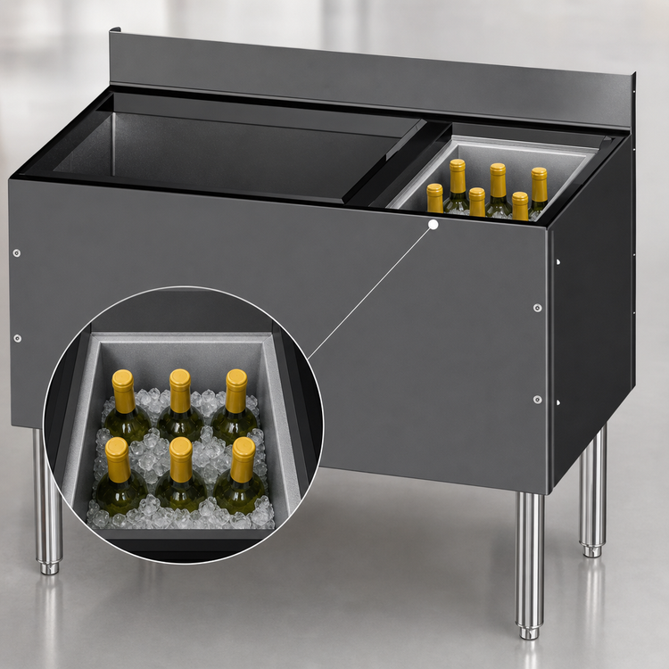 Product image #4 for CHOICE Extra Deep 36-Inch Underbar Combo Ice Bin/Cocktail Unit with Right Bottle Well and 10-Circuit Cold Plate