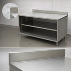 Thumbnail image #4 for BK Resources CSTR5-3648 48 x 36 Inch Stainless Steel Chef Table, Open Front Cabinet Base, 14-Gauge Top, 5-Inch Backsplash
