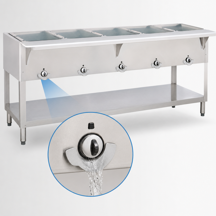 Product image #4 for Aerohot Electric 5-Well Sealed Hot Food Station with Open Base and Poly Carving Board