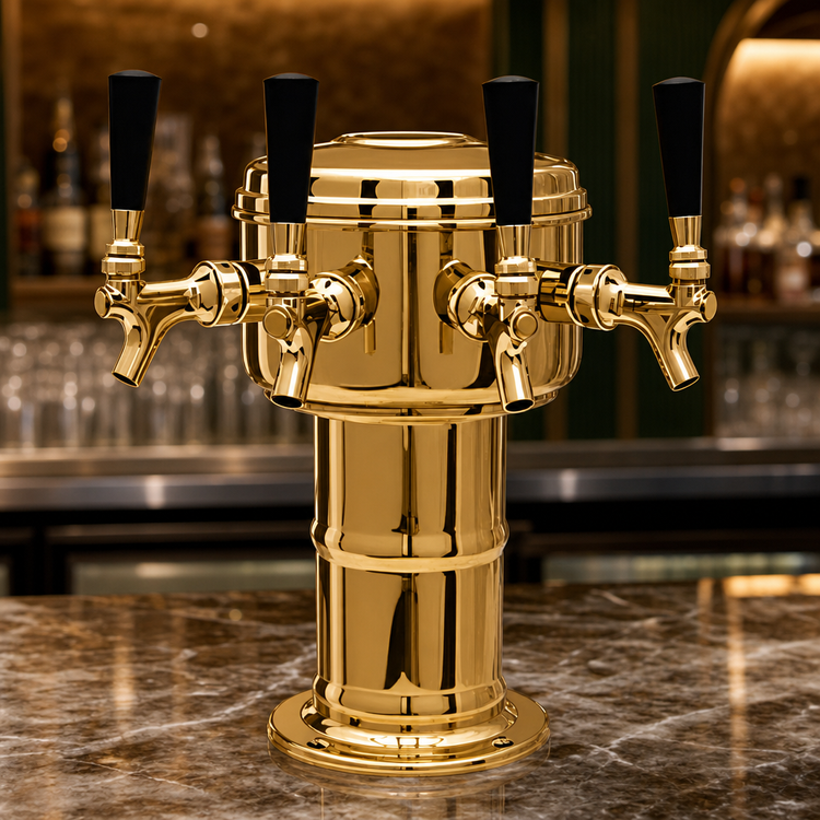 Product image #4 for Mini Mushroom Air-Cooled Countertop Draft Dispensing Tower with 4 Faucets, Polished Brass Finish