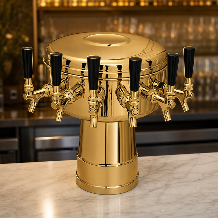 Product image #4 for Glastender 5-Faucet Mushroom Draft Dispensing Tower, Polished Brass, Air Cooled, Countertop Mount