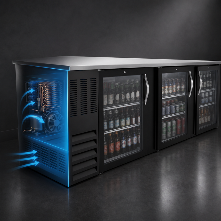 Product image #4 for Beverage-Air 94-Inch Three-Section Food-Rated Glass-Door Back Bar Refrigerator