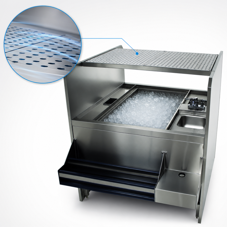 Product image #4 for Advance Tabco Prestige Supreme 44-Inch x 30-Inch Double Service Station with Pass-Thru Ice Bin, 10-Circuit Cold Plate, and 2 Hand Sinks