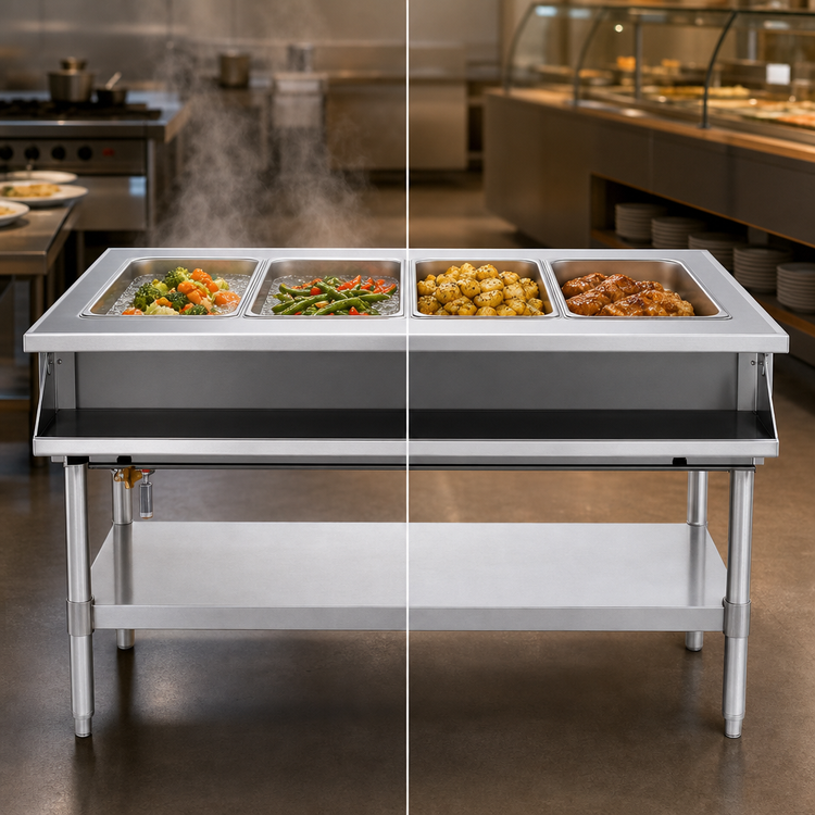 Product image #4 for Eagle Group SHT4-120-X Sealed Well Electric Hot Food Table with Open Shelf Base, 4 Wells, 120V