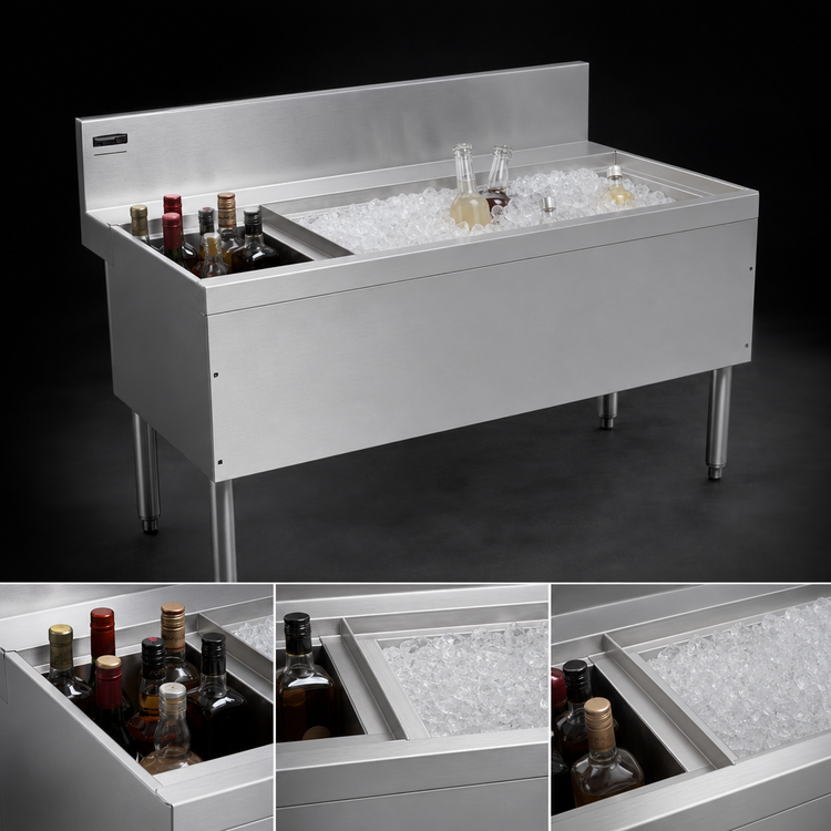 Product image #4 for Advance Tabco Prestige 36 Inch Stainless Steel Bar Ice Bin with 10-Circuit Cold Plate and Left Bottle Rack
