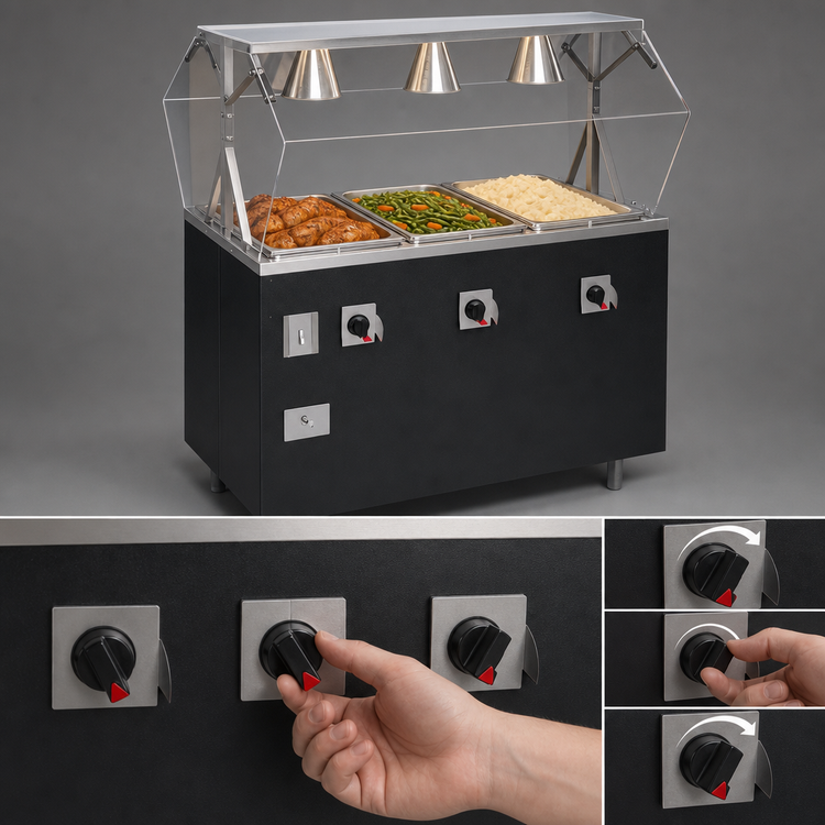 Product image #4 for 2-Series Affordable Portable 3-Well Mobile Hot Food Station with Open Storage Base and Buffet Breath Guard, 120V