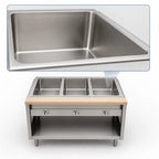Thumbnail image #4 for Dinex DXPDME3OS Stationary 3-Well Electric Hot Food Table with Open Cabinet Base, Stainless Steel Top and Full-Size Sealed Wells
