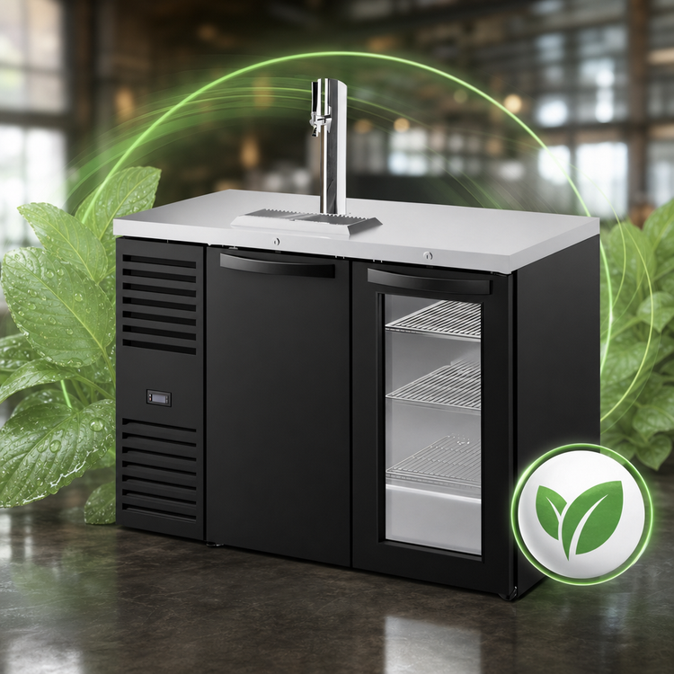 Product image #4 for True 48-Inch Two-Section Refrigerated Draft Bar Cooler with One Solid Door, One Glass Door, and Beer Column