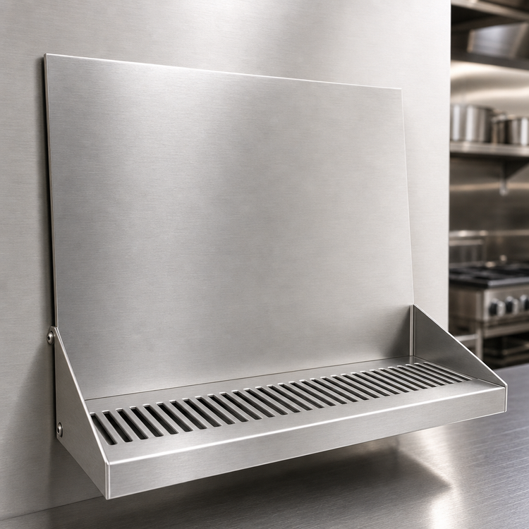 Product image #4 for 16-Inch Wall-Mounted Stainless Steel Drip Tray Trough with Louvered Screen and 1/2-Inch NPT Drain