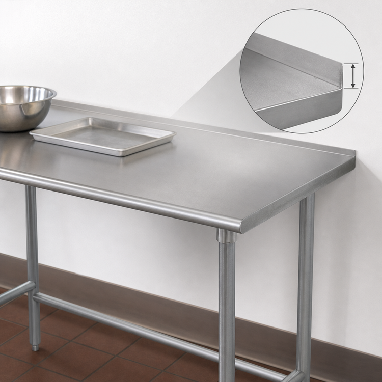 Product image #4 for Advance Tabco 144-Inch x 30-Inch 16 Gauge 430 Stainless Steel Work Table with 1-1/2-Inch Rear Up-Turn and Galvanized Base
