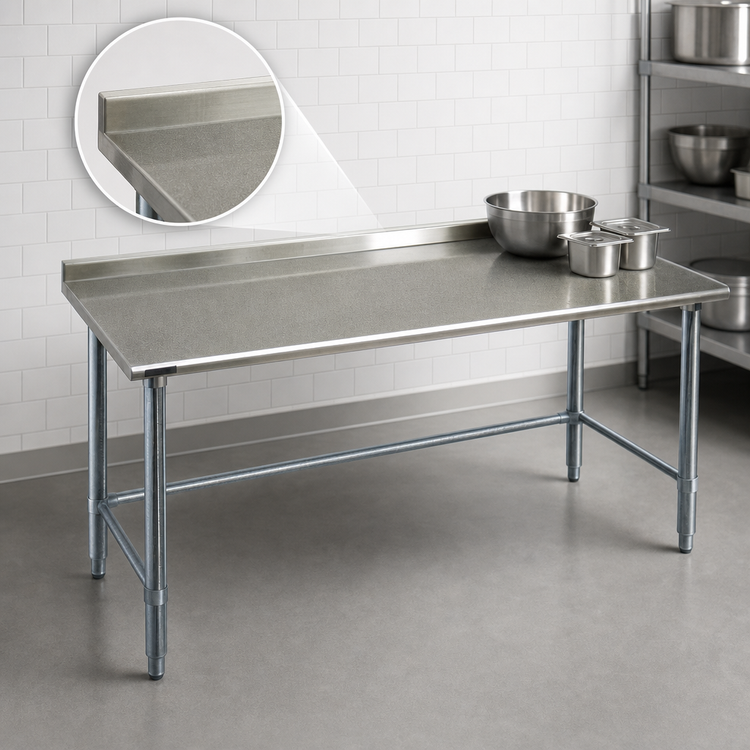 Product image #4 for Deluxe Series Stainless Steel Work Table, 84 x 30 Inch, 1-1/2 Inch Rear Up-Turn, Galvanized Base