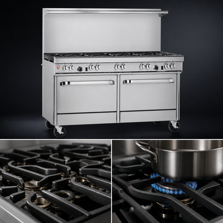 Product image #4 for Southbend Ultimate 60-Inch Gas Restaurant Range with 8 Open Burners, 2 Cabinets, and Backriser Hi-Shelf