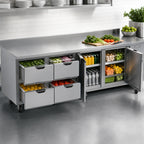 Thumbnail image #4 for Beverage Air WTRD119AHC-4 Four-Section Worktop Refrigerator, 119-Inch, 40.12 Cu. Ft., 4 Drawers, 2 Doors, Stainless Steel, Side-Mounted Refrigeration