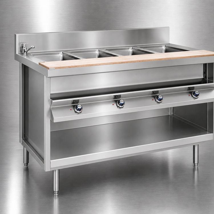 Product image #4 for La Rosa L-82160-28 60" Electric Hot Food Table with 4 Wet/Dry Wells and Open Cabinet Base