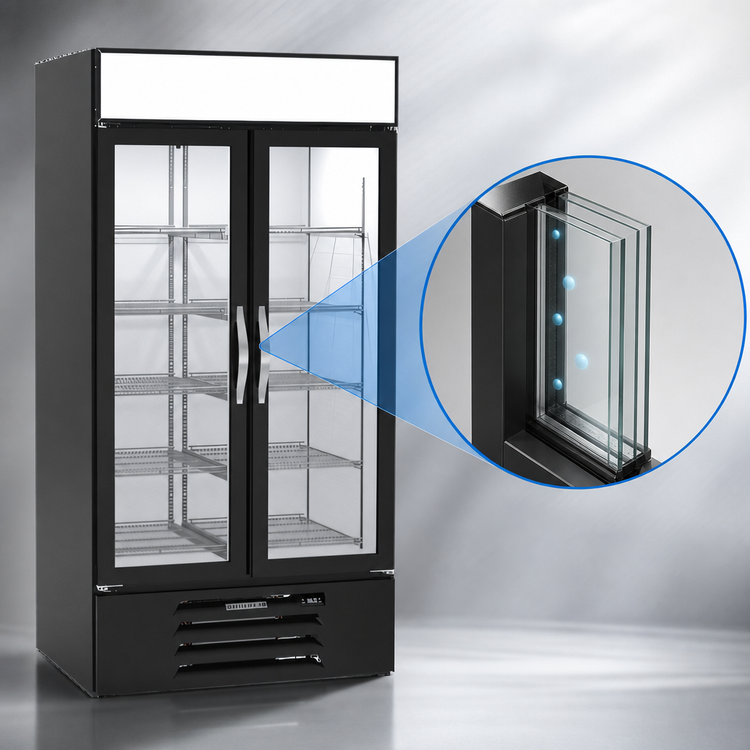 Product image #5 for Beverage-Air MarketMax Two-Section Reach-In Glass Door Merchandiser Refrigerator, 35.08 Cu. Ft., Black, Hinged Double Glass Doors